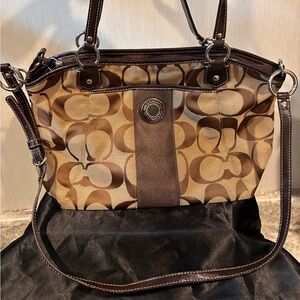 Coach Tan and Brown Signature Shoulder Bag